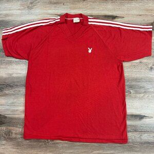 Vintage 80s Playboy Bunny 3 Stripes Adidas Style Single Stitch T-Shirt Large